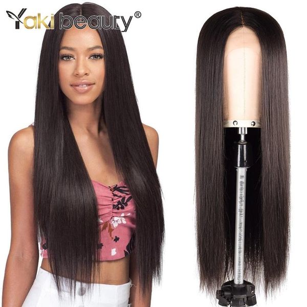 

synthetic wigs yaki beauty 28inch lace for black women natural long straight t part front wig african american 5 colors