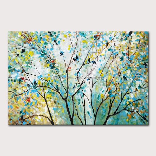 

paintings mintura wall picture for living room oil on canvas hand painted thick branches of tree leaves el decor art no frame