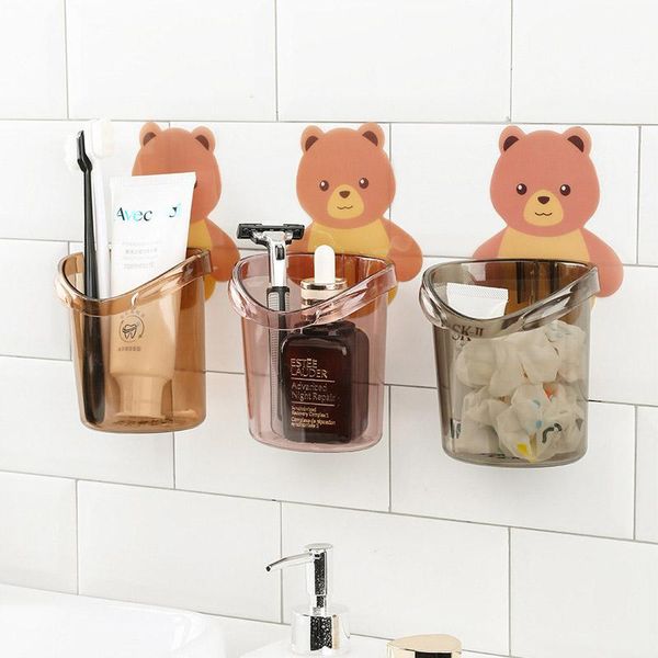 

toothbrush holders little bear storage holder bathroom cartoon brush teeth toothpaste wall suction shelve rack container panda organizer