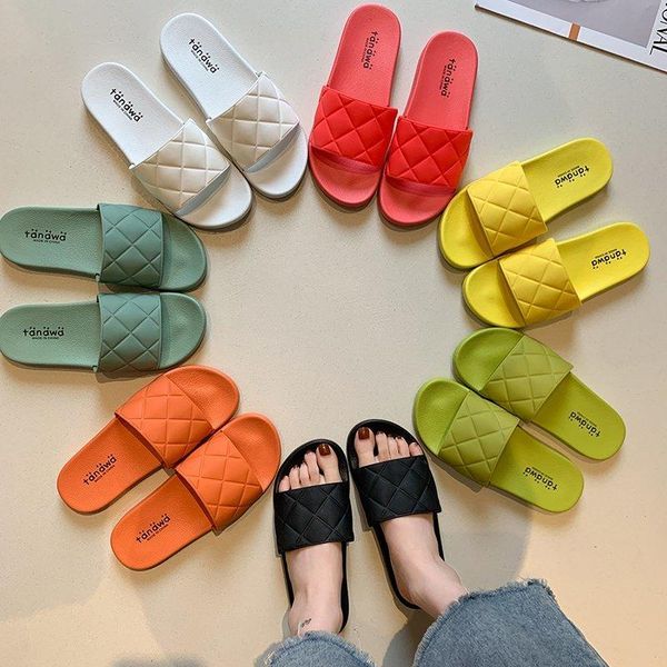 

slippers summer women solid open toe quilted slides platform heel pvc colorful casual indoor bathroom home shoes ladies girls, Black
