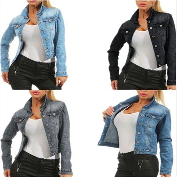 Giacche da donna Giacca di jeans Confortevole Pendolarismo Morbido Cappotto elasticizzato Lavato Tinta unita Autunno Inverno Moda Top sexy