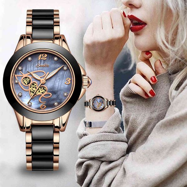 

fashion ceramic watchband waterproof wristwatches brand luxury ladies watch women quartz vintage women watches 210517, Slivery;brown