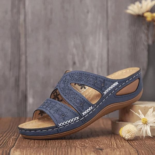 

slippers fashion embroider soft women summer open toe flock comfort beach shoes mujer 2021 outdoor thick bottom, Black