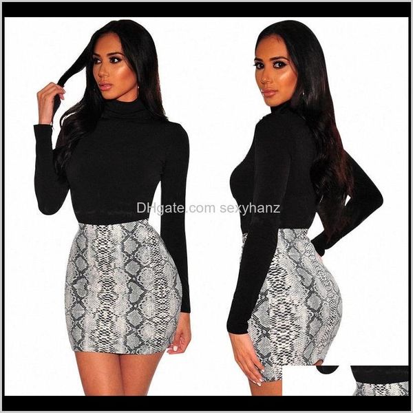 

skirts womens clothing apparel drop delivery 2021 women leather snake print summer high waist mini skirt short pencil bodycon femme slim, Black