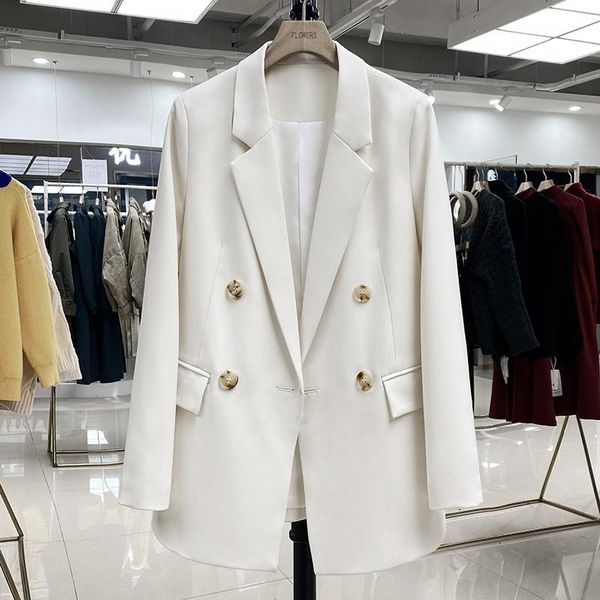 

women's suits & blazers 2021 spring autumn suit jacket female solid office lady double breasted full white coat women x570, White;black