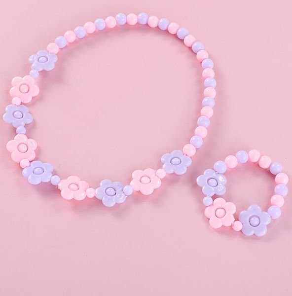 Jóias Jóias Jóias Frisado Colar Pulseira para Meninas Vestir-se Princesa Princesa Flower Acessórios Rosa Azul