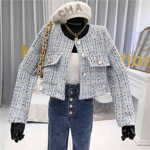 

autumn winter women korean vintage jacket tweed small elegant fragrance short wool outwear, Black;brown