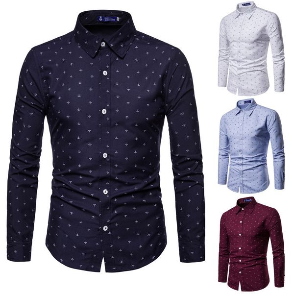 

men's shirts product of autumn and winter 2021 hip anchor printing long leeve lim fit mercerized batch, White;black