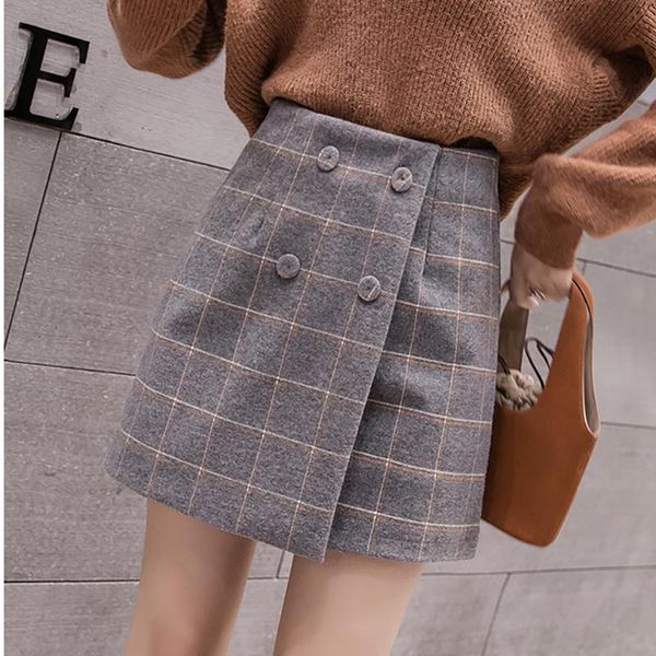 Röcke Plaid Mini Rock Etek Hohe Taille A-linie Schwarz Koreanische Dicke Kurze Falda De Cuadros Vintage Frau Jupe Femme 2021 winter