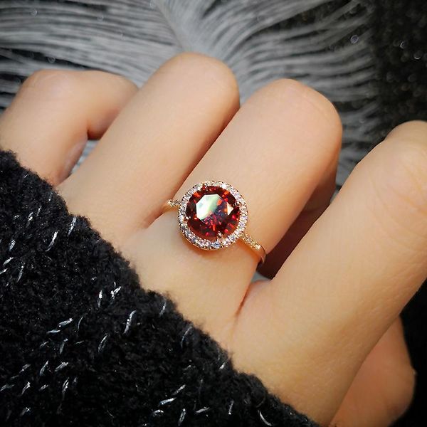 

cluster rings trendy red purple green crystal wedding black round rose gold / silver color jewelry wome's girls gift drop, Golden;silver