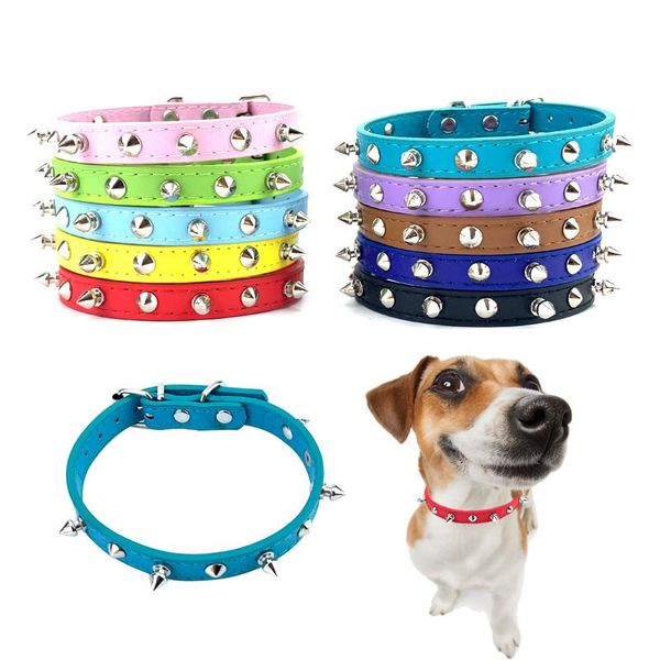 

dog collars & leashes adjustable leather spikde pets collar pu rivets cats small medium dogs puppy studded pet necklace accessories