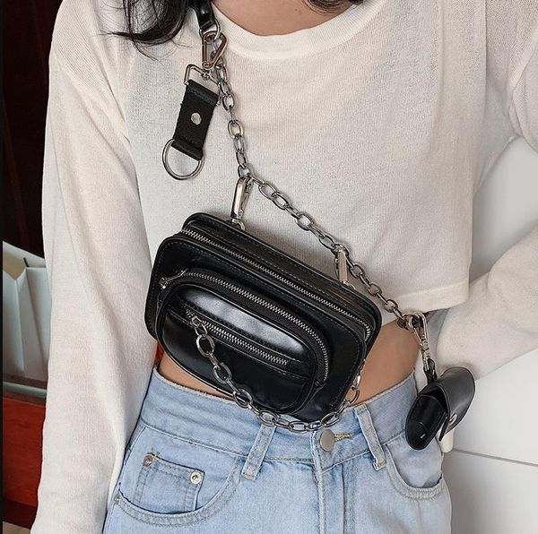 

fashion women messenger bag mini chain sling for ladies mobile wallet black pu leather chest purse bolsa feminina waist bags