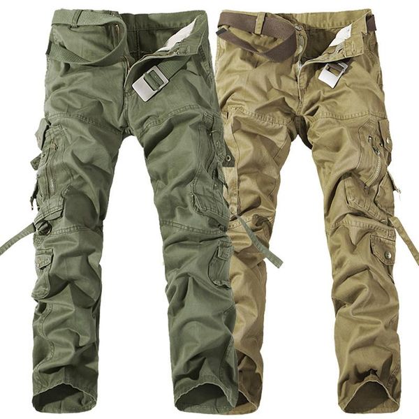 

men's pants 2021 sports casual loose cargo multi-pocket washed military, Black