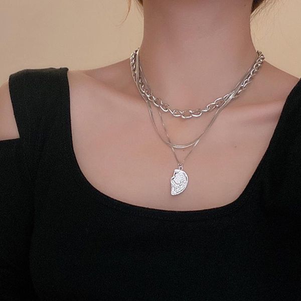 

pendant necklaces european and american style retro multi-layer chain necklace niche design crescent fashion temperament, Silver
