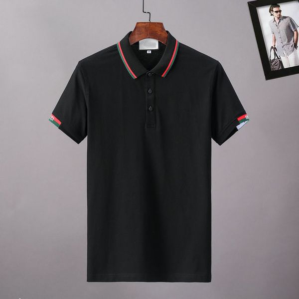 

2021 business casual polo t-shirt men's cuff stripe slim society fashion play shirt multi-color size m-3xl#hsc31, White;black