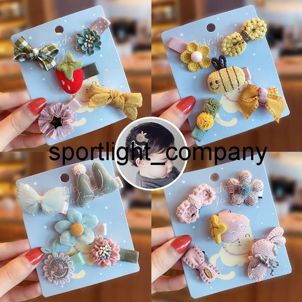 

2022 5 pcs/set new children baby cute candy flower bow star fruit ornament hair clips girls lovely hairpins kids hair accessories, Slivery;white