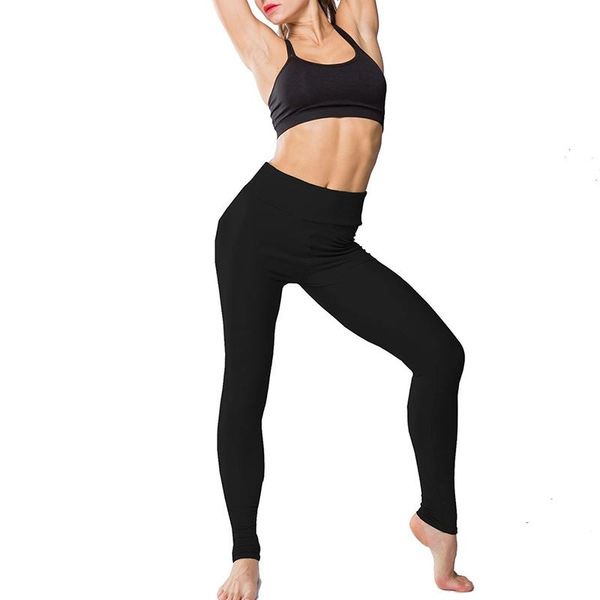 

women leggings fitness seamless tummy pants high waist workout trousers slim gym sportswear plus size women's, Black