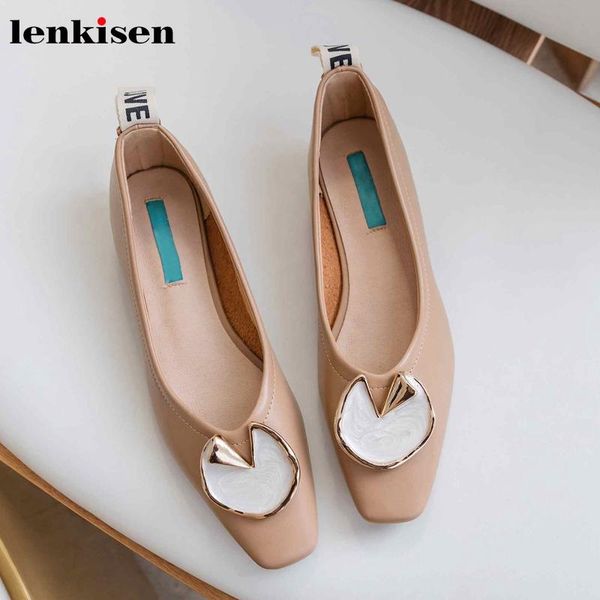 

dress shoes lenkisen metal decorations square toe genuine leather cozy low heels beauty lady fashion dating slip on pumps l20, Black