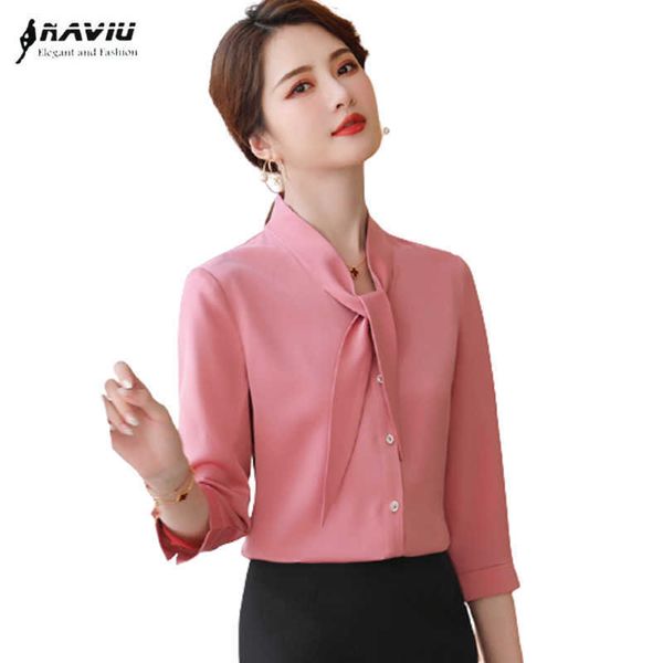 Naviu Office Professional женщины рубашка половина рукава галстука галстука мода блузки формальные интервью 210604