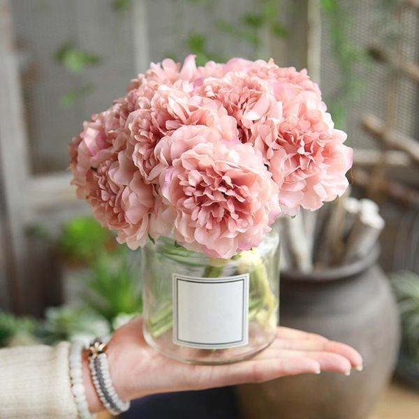 

wedding bridal holding peony artificial flower bouquet silk real touch fake floral for home garden decoration flowers decorative & wreaths
