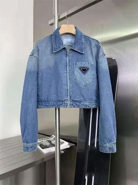 

designer women denim jackets slim style down parkas for lady with letter zippers button budge spring autumn coat jeans fashion long, Black;brown