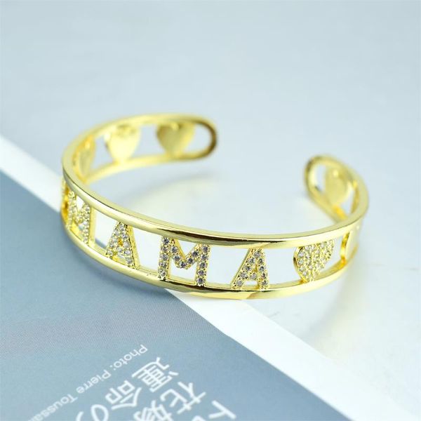 

bangle 2021 fashion copper zirconia gold color open cuff women bracelets & bangles trendy luxury gift for mama, Black