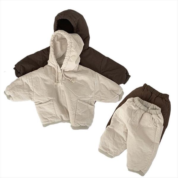 

baby boy winter clothes set kids warm thicken hooded pullover pants children 2pcs suit girls casual cotton padded coats, White