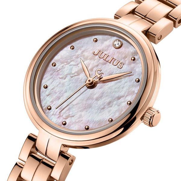 

julius women watches ja-1294 stainless steel band bracelet mother-of-pearl dail ladies wrist female casual quartz gift box wristwatches, Slivery;brown