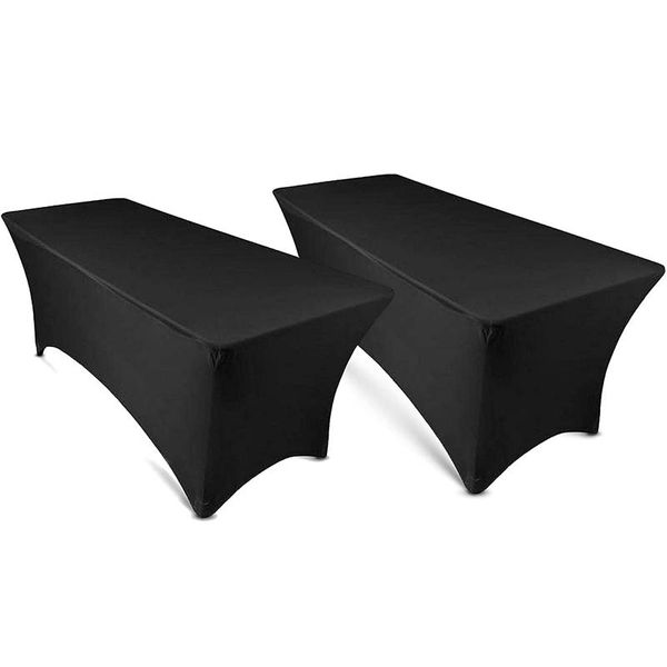

table cloth 6ft tablecloth rectangular spandex linen - black fitted cover for 6 foot folding table(2 pack)