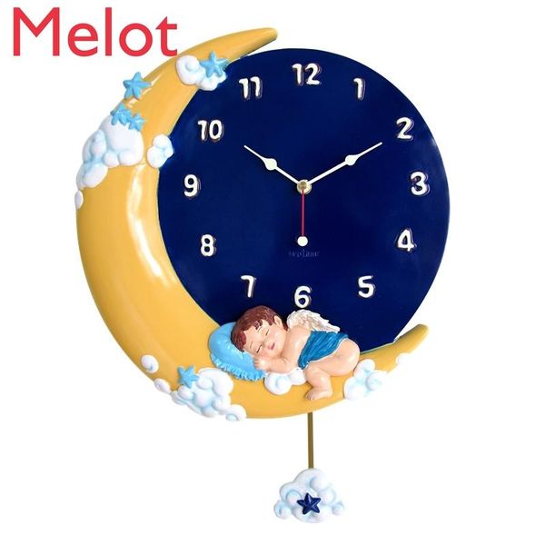 

creative angel luminous wall clock home fashion mute three-dimensional moon children's pastoral pocket watch clocks