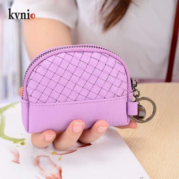

coin purses kvnio trend chic woven purse women pu leather small wallet holder zip 6color mini knitting clutch bag for, Red;black
