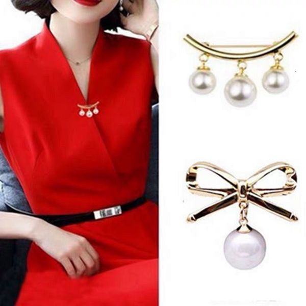 

brooch pearl bow anti light clothing accessories silk scarf button, Gray