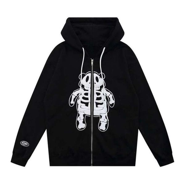 

hooded skull print complete rits sweatshirts jas jassen streetwear hip hop harajuku losse outrunner, Black