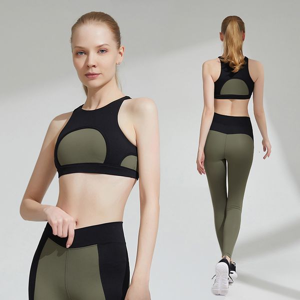 

tracksuits ladies sports suit color contrast splicing spring summer peach hip quick drying fitness exercise running two piece set, Gray