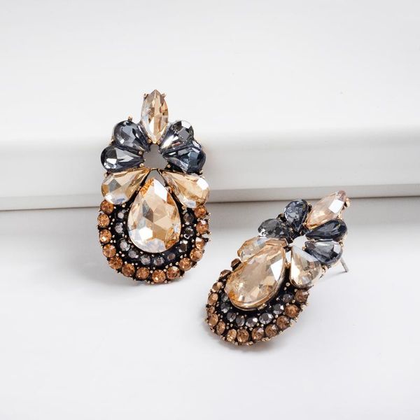 

stud exaggerated pink glass flower shaped earring for women trendy metal party jewelry gift, Golden;silver