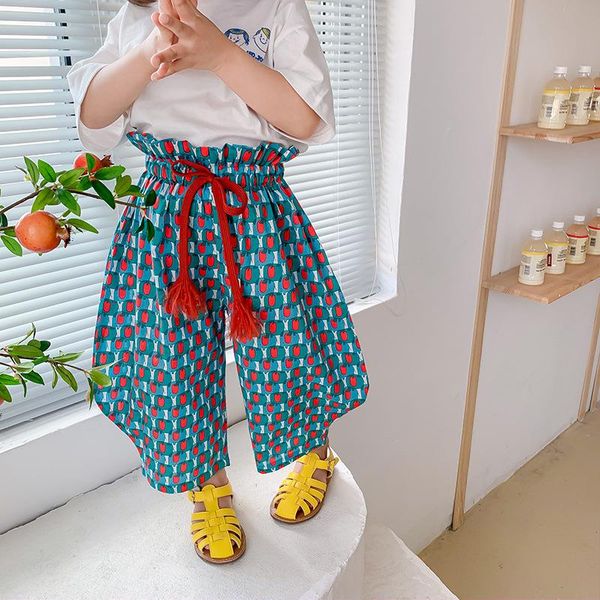 

trousers 2021 summer arrival girls fashion printed pants kids korean design, Blue