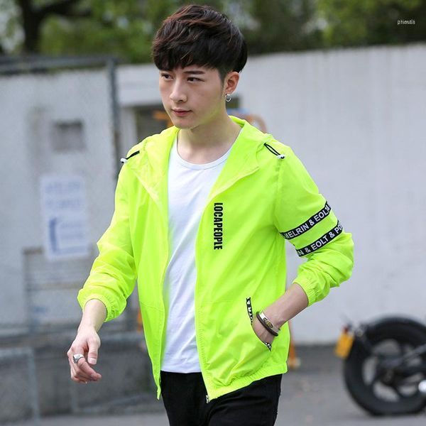 

summer style men thin hooded lettered slim fit coat large size casual versatile trend jacket1, Black;brown