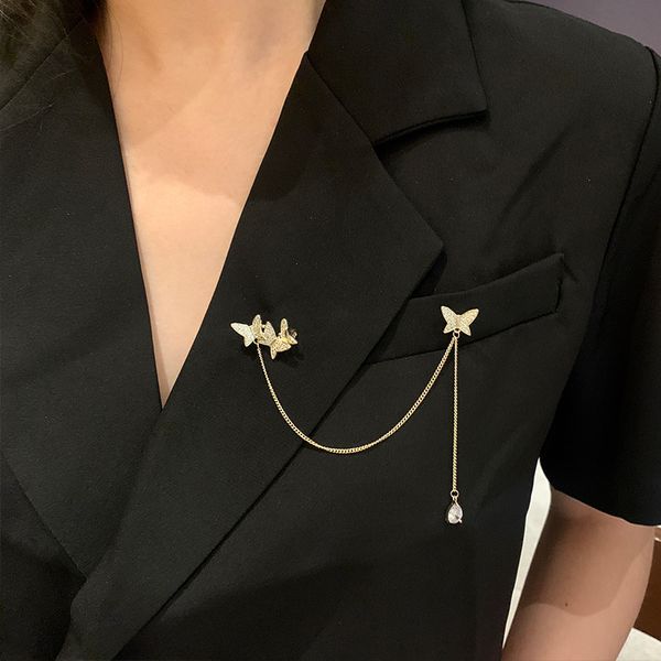 

high grade diamond chain fringes butterfly suit cardigan pin creative temperament versatile brooch neckline accessories, Gray