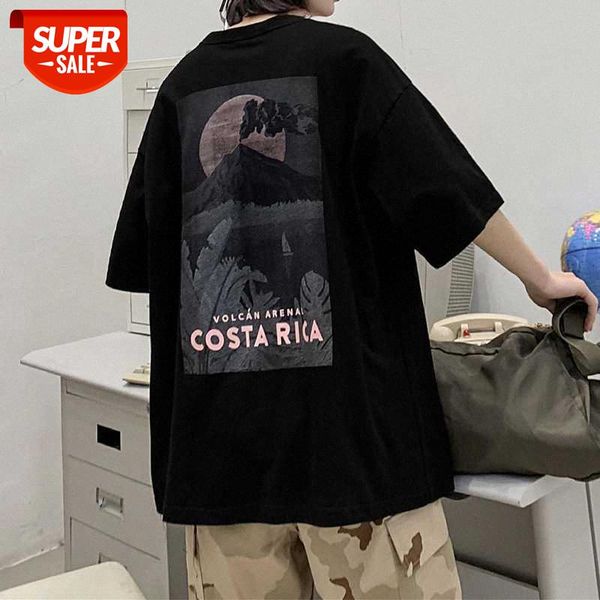 

men's short-sleeved harajuku port style net red shirt trendy clothes hip-hop loose couple half-sleeved #yh5e, White;black