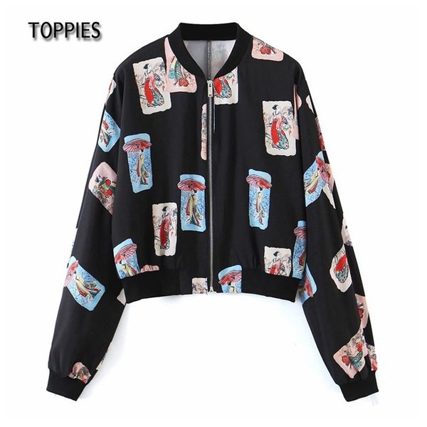 

casual bomber jacket zipper baseball jacket woman print harajuku streetwear 210421, Black;brown