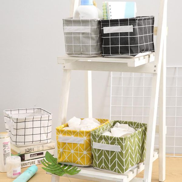 

snailhouse modern style grid storage box cotton bag basket deskcloth glove simple closet organizer bags