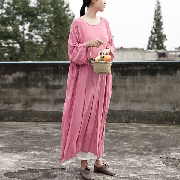 

johnature women cotton dresses o-neck solid color summer vintage nine sleeve soft women clothing 210521, Black;gray