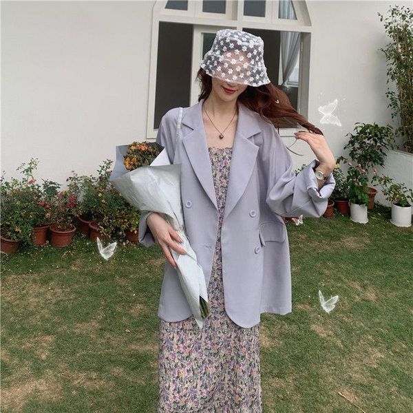 

spring blazers women solid korean office pockets oversize womens outwear sun protection chic casual all-match vintage clothing women's, White;black