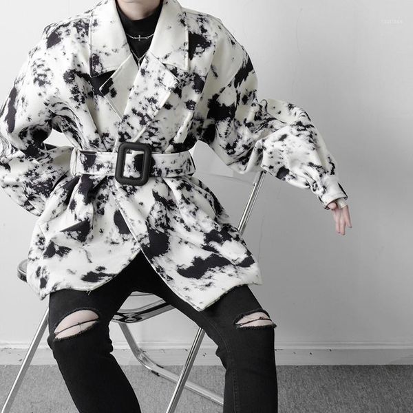 

men's jackets 2021 korean style niche design trendy brand autumn loose casual belt jacket man vintage fashion streetwear coat, Black;brown