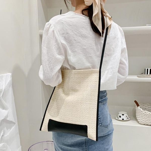 

evening bags rattan straw shoulder for women's summer beach 2021 wikcer woven female purses designer handbags large shopper totes