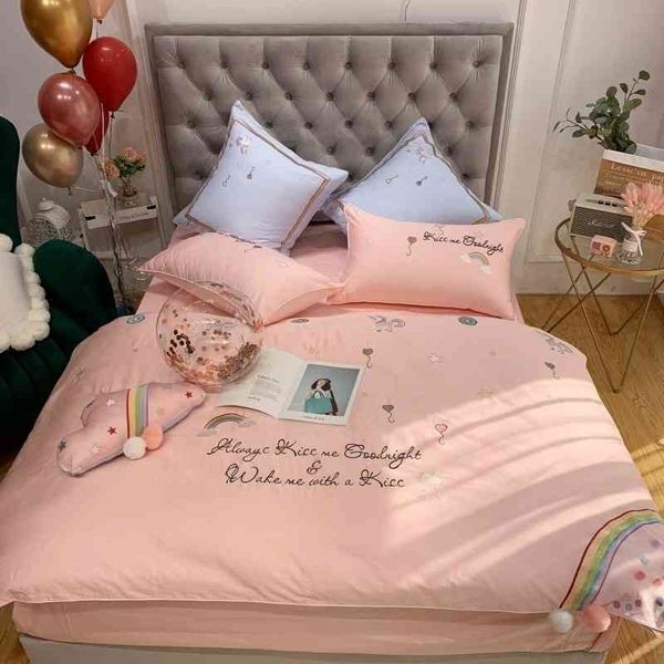 

luxury egyptian cotton unicorn bedding satin bedlinen duvet cover bed sheet set pink blue  king size 4/7pcs bedspread