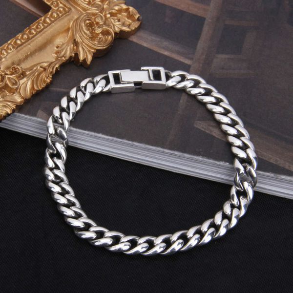 

s925 silver whip bracelet women's fashion hip hop punk style cuba chain, Black