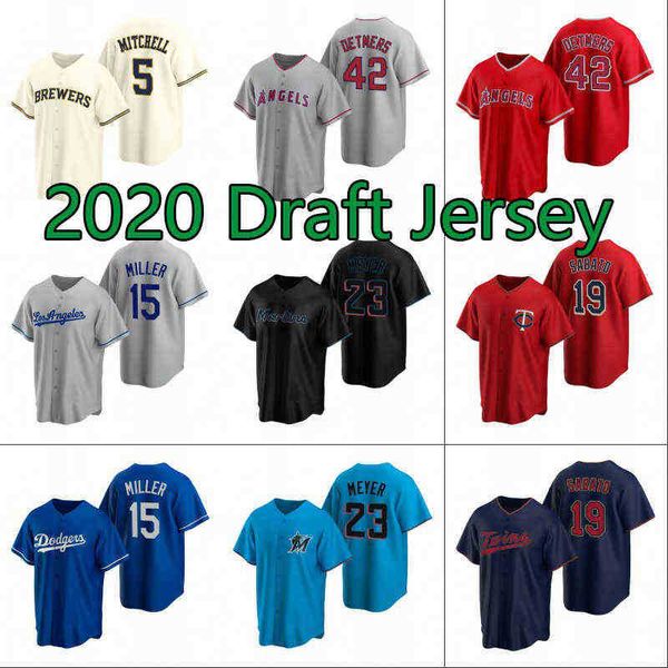 

2022 Draft Baseball Jersey 42 Reid Detmers 15 Bobby Miller 23 Max Meyer 5 Garrett Mitchell 19 Aaron Sabato Stitched Jerseys S-XXXL, 5 garrett mitchell navy