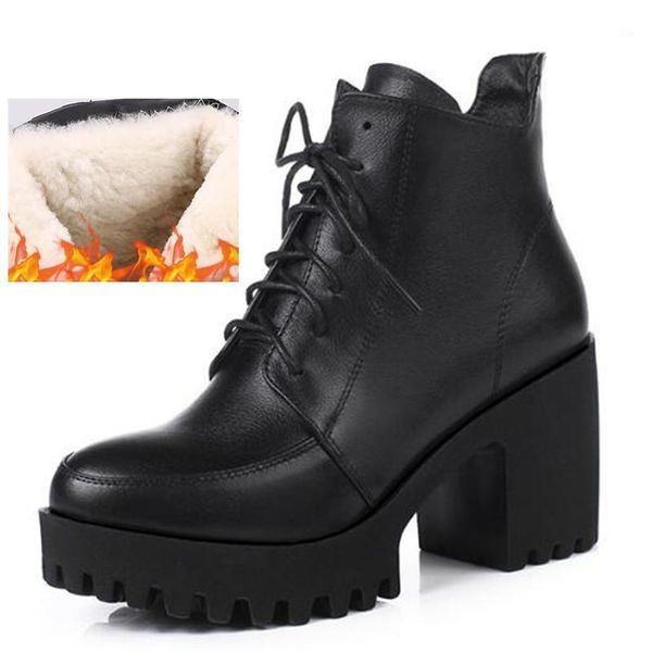 

boots 2021 fashion single autumn women high heel non-slip bottom warm wool genuine leather shoes woman snow1, Black