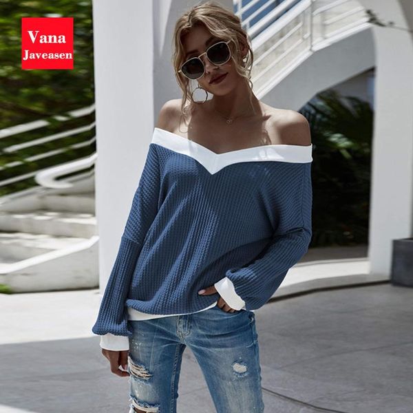

slash neck knitted women sweater loose off-the-shoulder pullover jumper female knitwear streetwear autumn for women's sweaters, White;black